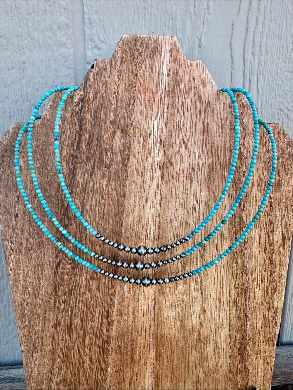 Turquoise Beaded Layered Necklace with Navajo pearl Accents - Women Jewelry